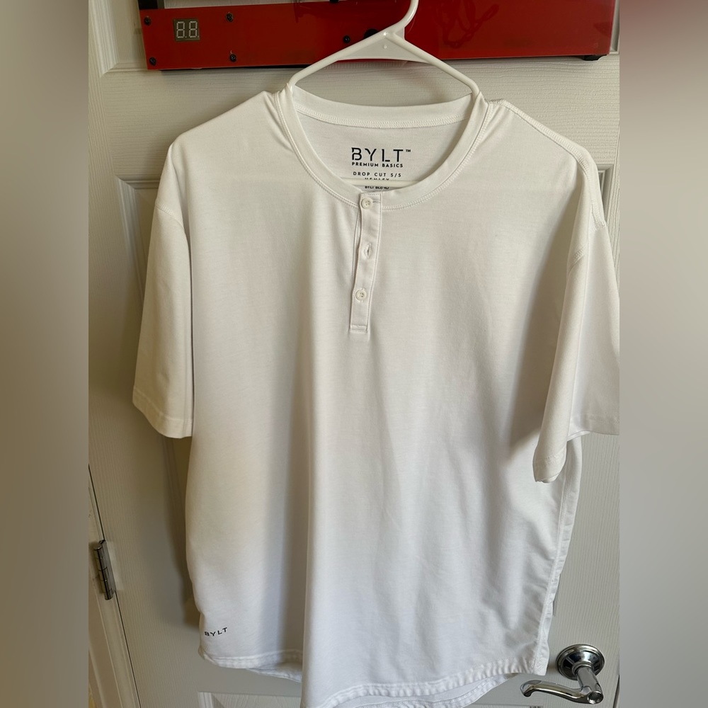 BYLT Basics White Short Sleeve Henley Tee